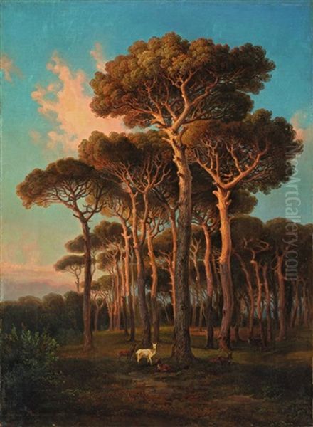 Abend Unter Den Pinien (villa Doria Pamphili) Oil Painting by Ferdinand Bellermann