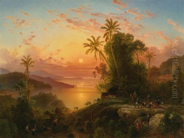 Costa De La Guaira A La Caida Del Sol Oil Painting by Ferdinand Bellermann