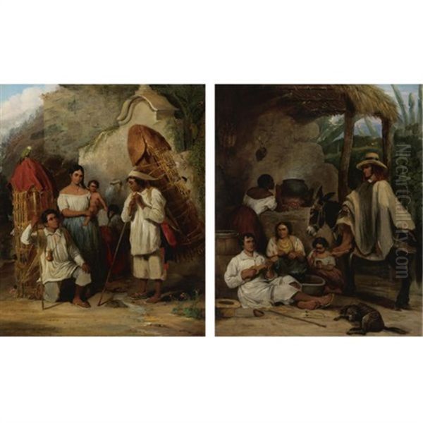 Vendedor De Gallinas Caraqueno (+ Posada, Venezuela; 2 Works) Oil Painting by Ferdinand Bellermann