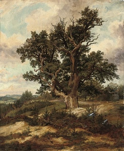 Tree On A Mountain Pass Oil Painting by Ferdinand Bellermann