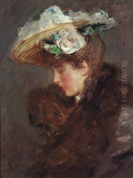 The New Hat Oil Painting by Albert De Belleroche