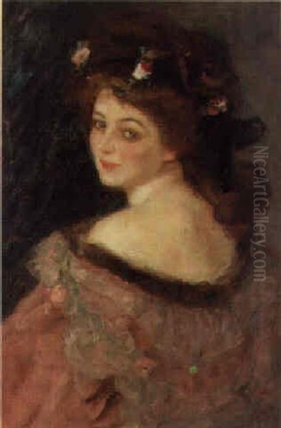 Portrait Of An Elegant Beauty Oil Painting by Albert De Belleroche