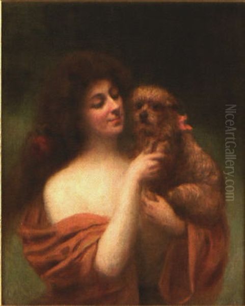 Woman And Her Dog Oil Painting by Auguste Emile Bellet