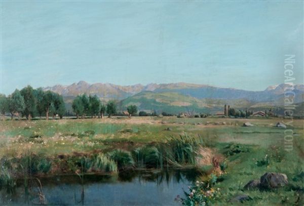 La Plaine De Grenoble, Le Taillefer Et La Chaine De Belledonne Oil Painting by Henri Bellet