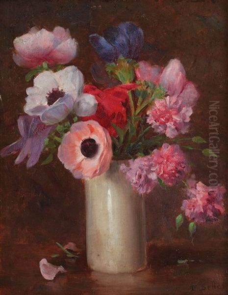 Anemone Si Garofite Oil Painting by Pierre Bellet