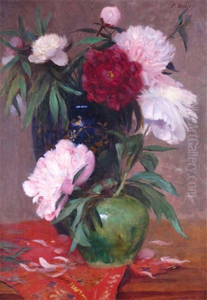 Still Life Of Peonies In Two Vases Oil Painting by Pierre Bellet