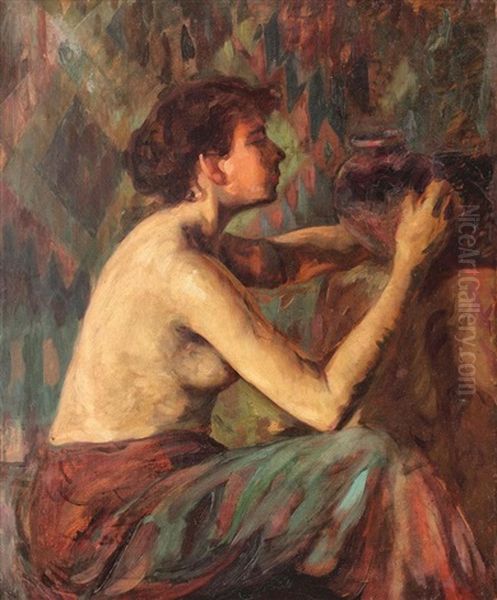 Young Lady With Vase Oil Painting by Pierre Bellet