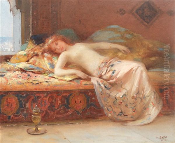 Oriental Interior (odalisque At Constantinople) Oil Painting by Pierre Bellet