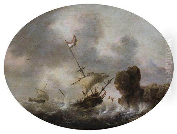 Shipwrecking Off A Rocky Coast Oil Painting by Jacob Adriaenz. Bellevois