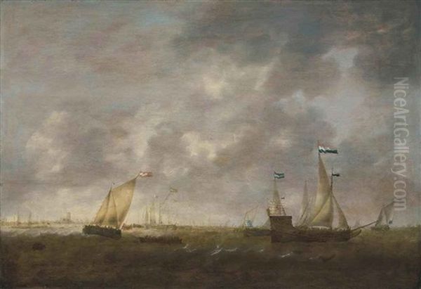 The Zeeland Fleet On The Merwede, Dordrecht In The Distance Oil Painting by Jacob Adriaenz. Bellevois