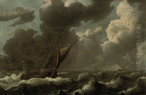 Dutch Shipping In Choppy Waters Oil Painting by Jacob Adriaenz. Bellevois