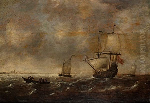 Kustbild Med Segelfartyg Oil Painting by Jacob Adriaenz. Bellevois