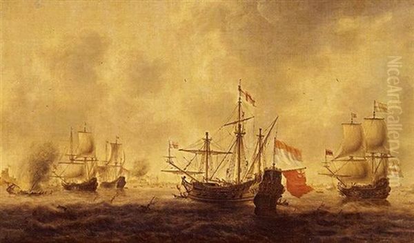 The Dutch Attack On The Medway Oil Painting by Jacob Adriaenz. Bellevois