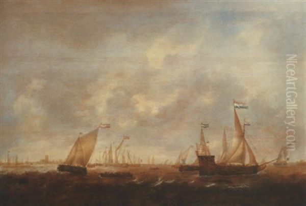 The Zeeland Fleet On The Merwede, Dordrecht In The Distance Oil Painting by Jacob Adriaenz. Bellevois