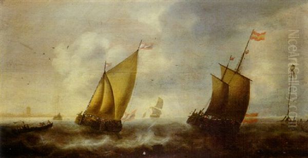 Segelschiffe Vor Der Kuste Oil Painting by Jacob Adriaenz. Bellevois