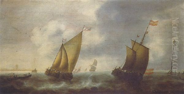 Segelschiffe Vor Der Kuste Oil Painting by Jacob Adriaenz. Bellevois