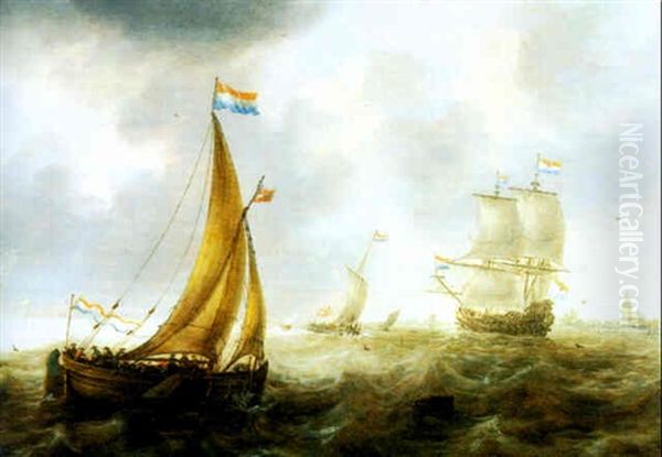 Zahlreiche Segelschiffe Vor Der Kuste Oil Painting by Jacob Adriaenz. Bellevois