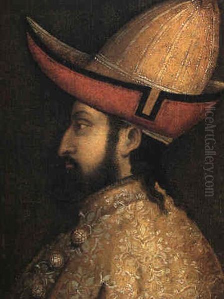 Portrait Of John Viii Paleologus Wearing A Gold Brocade Costume Oil Painting by Gentile Bellini