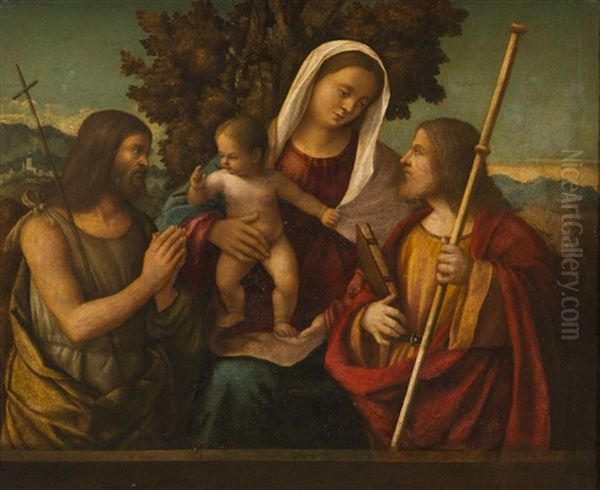 La Vierge A L'enfant Avec Saint Jean Baptiste Et Saint Jacques Oil Painting by Giovanni Bellini