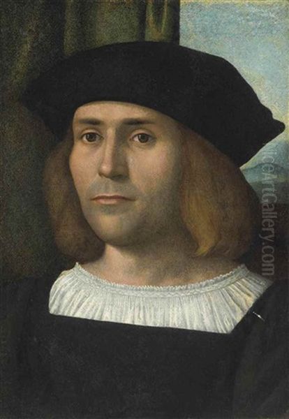 Portrait Of A Gentleman, Bust-length, In A White Chemise, A Black Doublet And A Black Hat Oil Painting by Giovanni Bellini