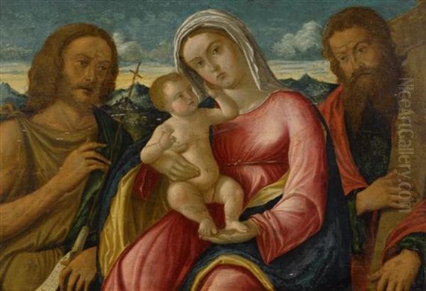 Maria Mit Jesusknaben, Johannes Dem Taufer Und Heiligem Andreas Oil Painting by Giovanni Bellini