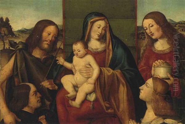 The Holy Family With Saints John The Baptist And Mary Magdalene, With Two Donors Oil Painting by Giovanni Bellini