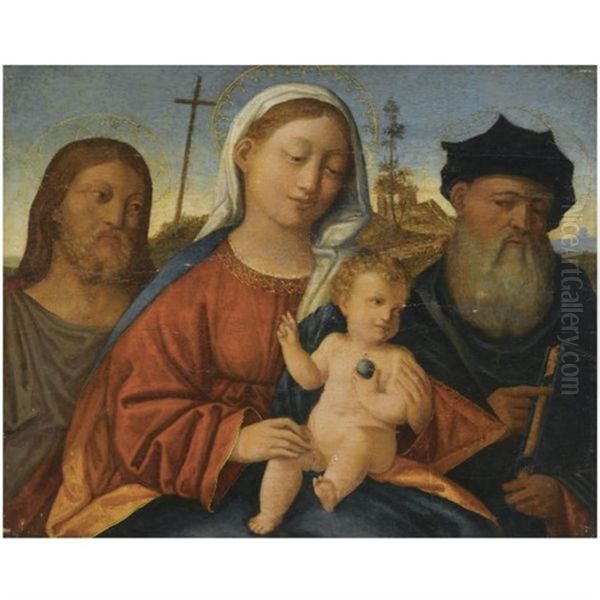 The Madonna And Child With Saint John The Baptist And Another Male Saint Oil Painting by Giovanni Bellini