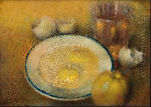 Bodegon De Manzanas Y Huevos Fritos Oil Painting by Jose Aguilera