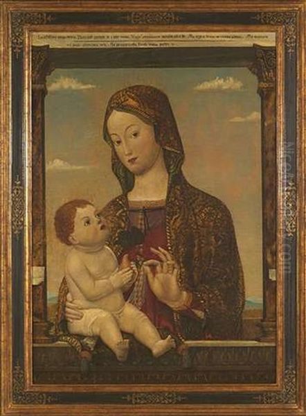 Madonna Mit Kind Hinter Einer Steinbrustung Vor Ausdehnter Landschaft Oil Painting by Giovanni Bellini