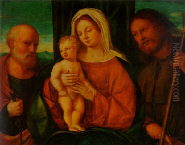 The Madonna And Child With Saint Peter And Saint Roch Oil Painting by Giovanni Bellini