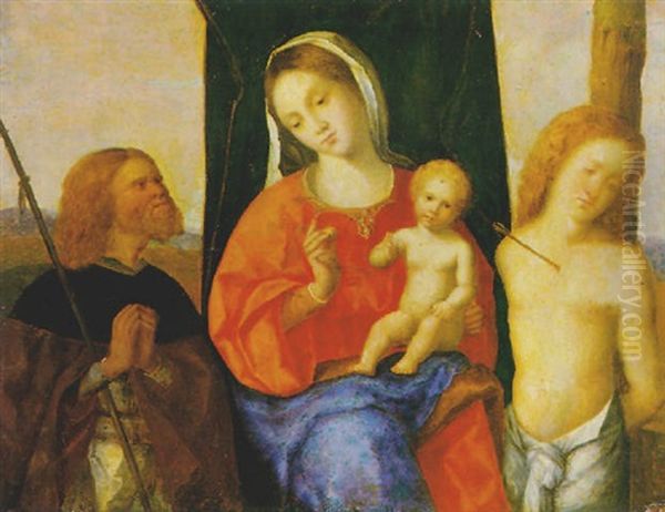 Madonna Con Il Bambino Tra I Santi Rocco E Sebastiano Oil Painting by Giovanni Bellini