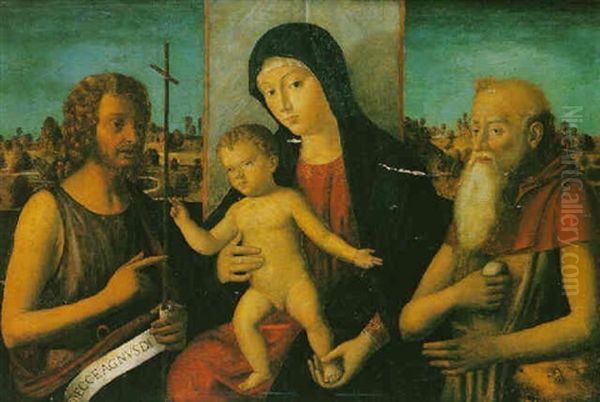 La Vierge Et L'enfant Entre Saint Jean-baptiste Et Saint Jerome Sur Fond De Paysage Oil Painting by Giovanni Bellini