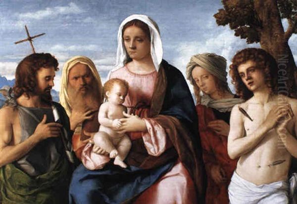 The Virgin And Child With Saints John, Zachariah, Margaret And Sebastian Oil Painting by Giovanni Bellini