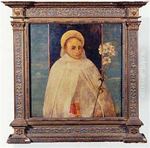 Portrait Of A Saint, Holding A White Lily Oil Painting by Jacopo Bellini