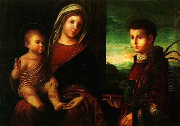 Madonna And Child With A Male Martyr Saint Oil Painting by Vittore di Matteo Belliniano