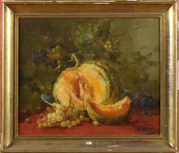 Nature Morte Au Melon Et Aux Raisins Oil Painting by Hubert Bellis