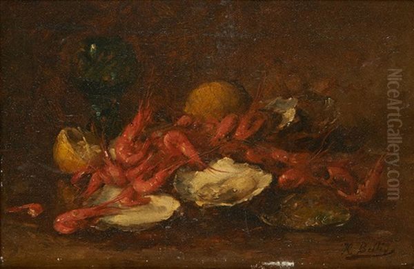 Nature Morte Aux Huitres Et Crevettes Oil Painting by Hubert Bellis