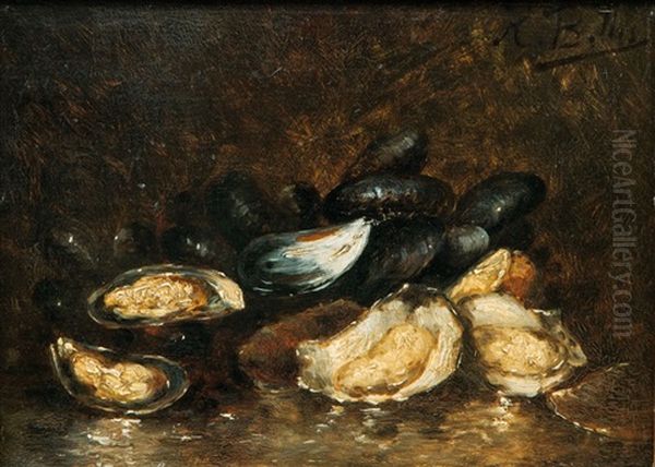 Still Life With Oysters And Mussels Oil Painting by Hubert Bellis