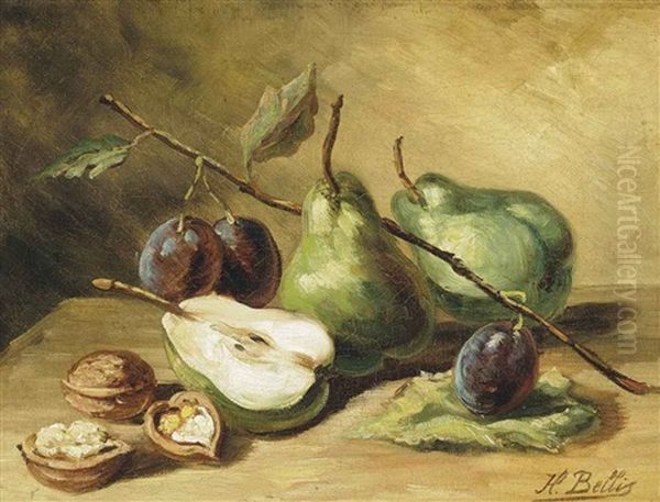 Pears, Plums And Walnuts Oil Painting by Hubert Bellis