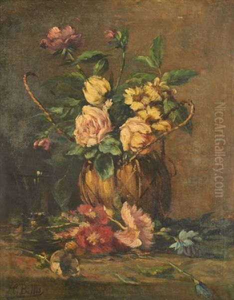 Panier Fleuri Oil Painting by Hubert Bellis