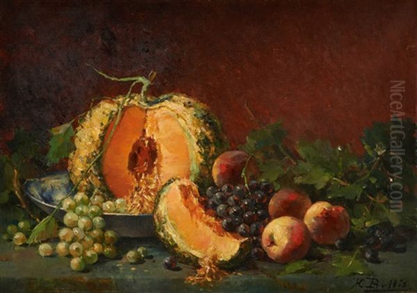 Nature Morte A La Pasteque Et Aux Raisins Oil Painting by Hubert Bellis