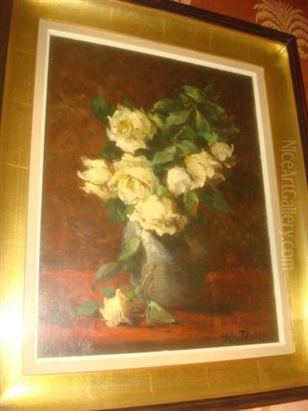 Bouquet De Fleurs Blanches Oil Painting by Hubert Bellis