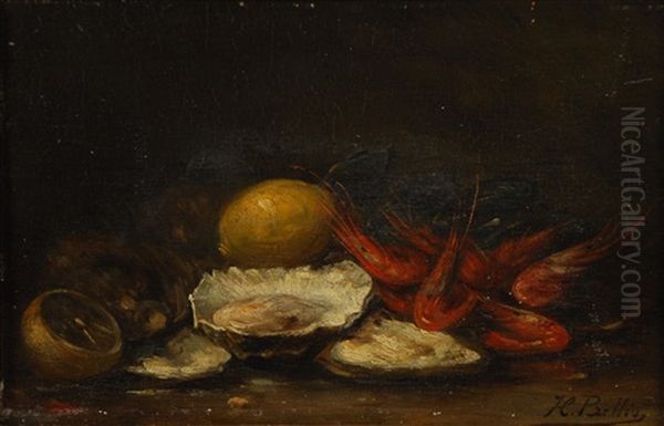 Huitres, Ecrevisses Et Citrons Sur Une Table Oil Painting by Hubert Bellis