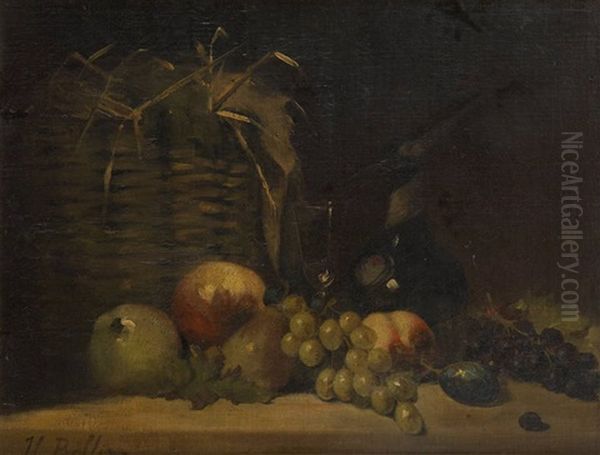 Nature Morte Aux Fruits Et A La Bouteille De Vin Oil Painting by Hubert Bellis