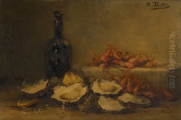 Nature Morte Aux Huitres Et Crevettes Oil Painting by Hubert Bellis