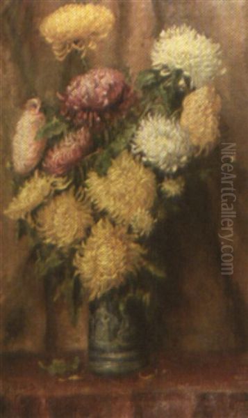 Bouquet De Chrysanthemes Dans Un Vase Oil Painting by Hubert Bellis