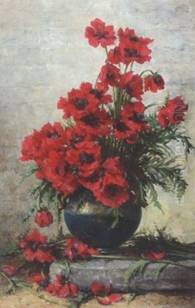 Mohnblumenstraus Oil Painting by Hubert Bellis