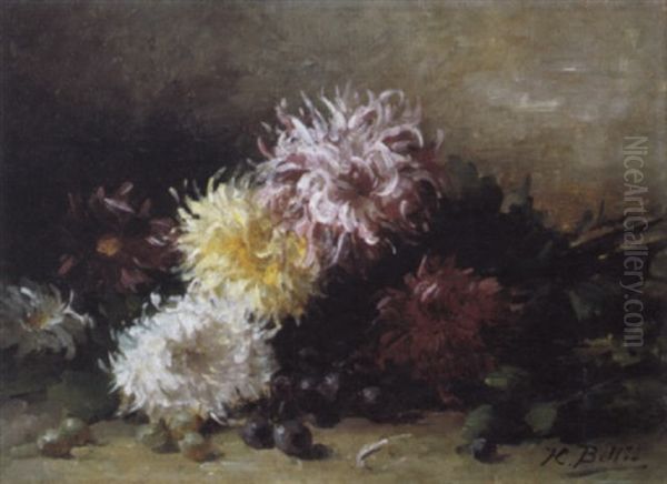 Stilleven Met Bloemen En Druiven Oil Painting by Hubert Bellis