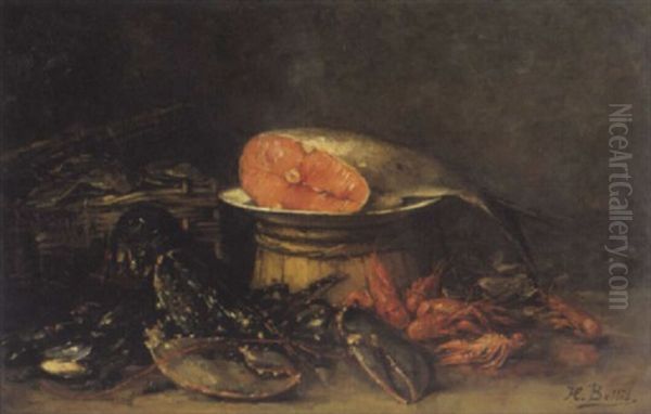 Stilleven Met Kreeft, Zalm En Garnalen Oil Painting by Hubert Bellis