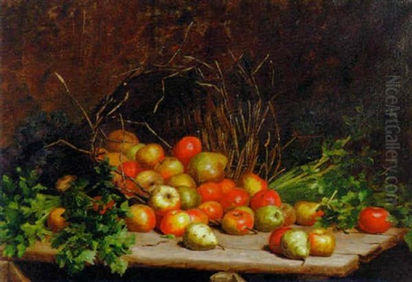 A Basket On Fruit And Vegetables Oil Painting by Hubert Bellis